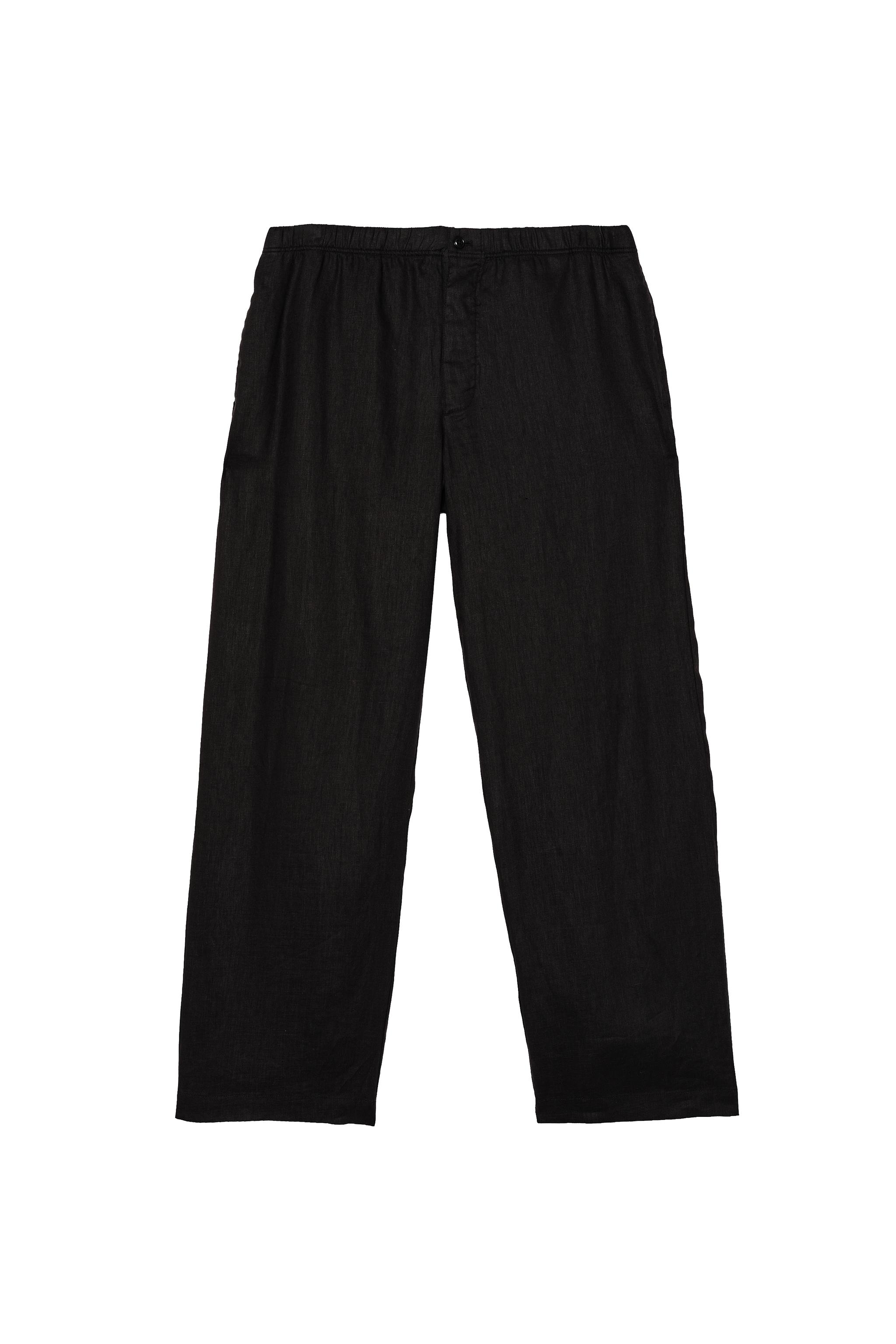 100% LINEN RELAXED FIT PANTS — Black