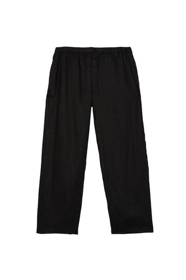 RELAXED FIT 100% LINEN TROUSERS - Black by Zara