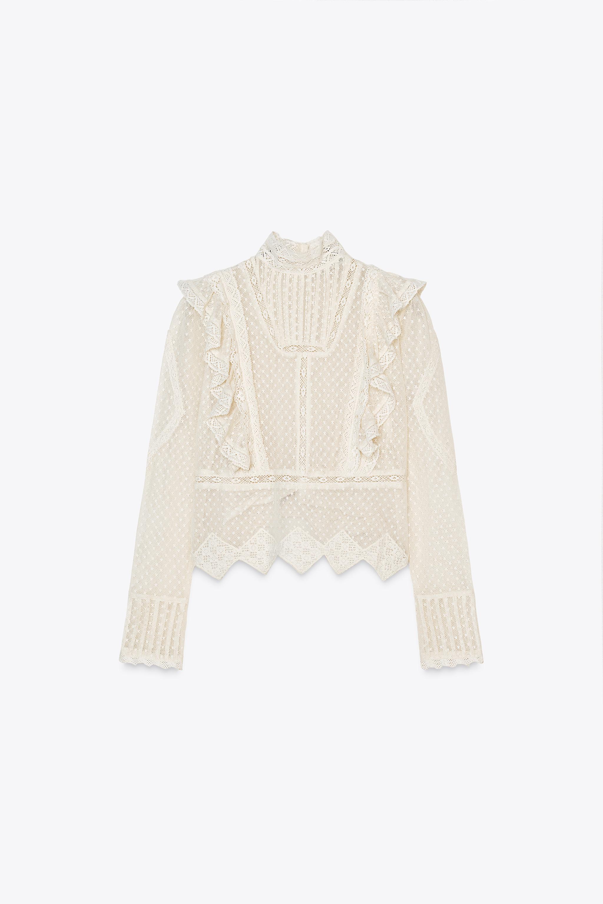 Camisa Tul Zara ZW COLLECTION EMBROIDERED TULLE SHIRT White ZARA