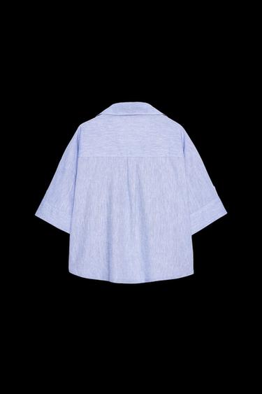 CROPPED LINEN BLEND SHIRT - Light blue by Zara