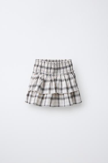 RUFFLED CHECK SKIRT - Ecru by Zara - Image 0