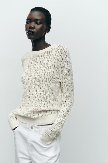 POINTELLE KNIT SWEATER - Ecru by Zara - Image 2