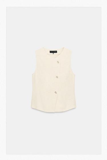 CHALECO CRUZADO BOTONES - Beige claro de Zara