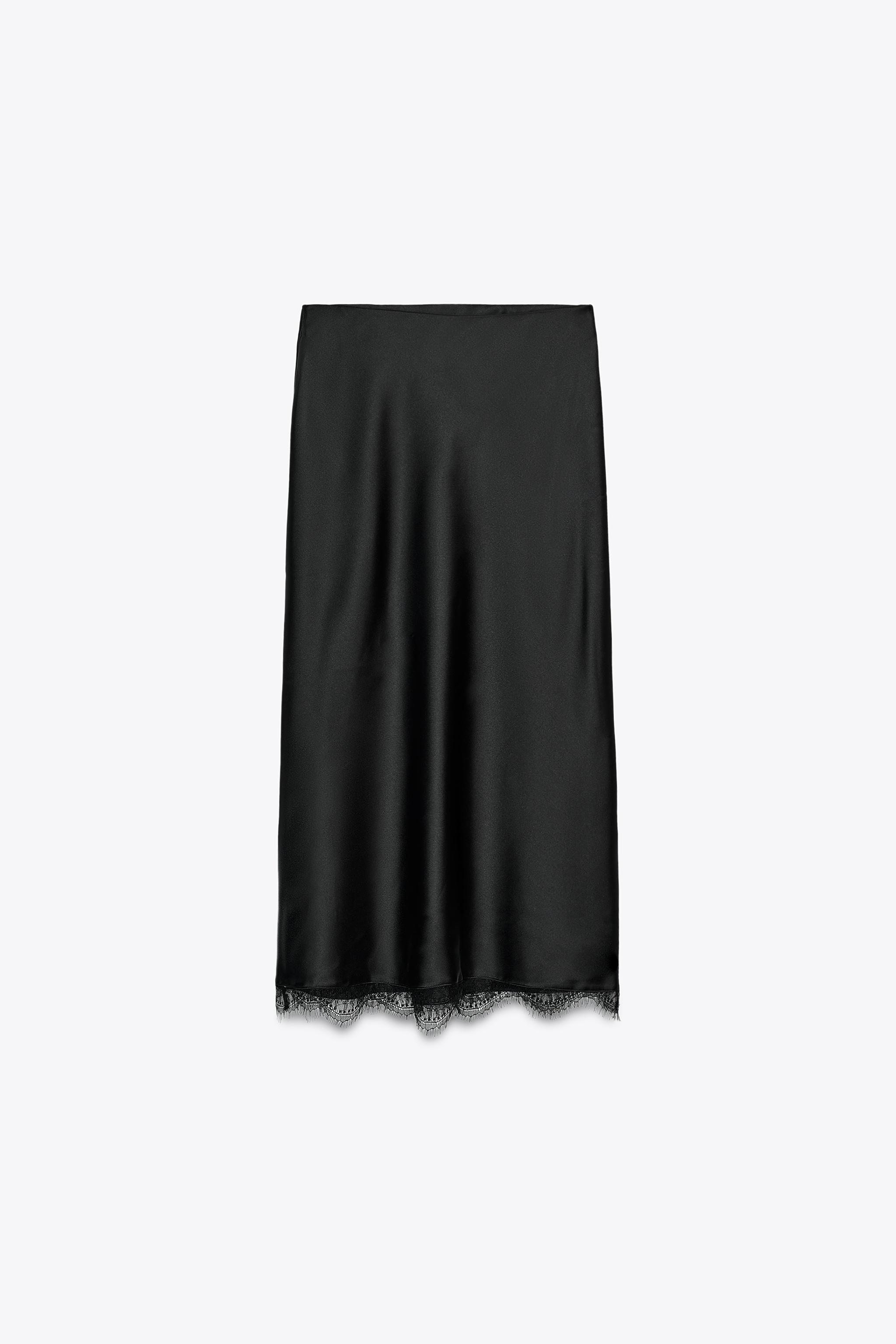 SATIN MIDI LACE SKIRT - Black | ZARA Canada