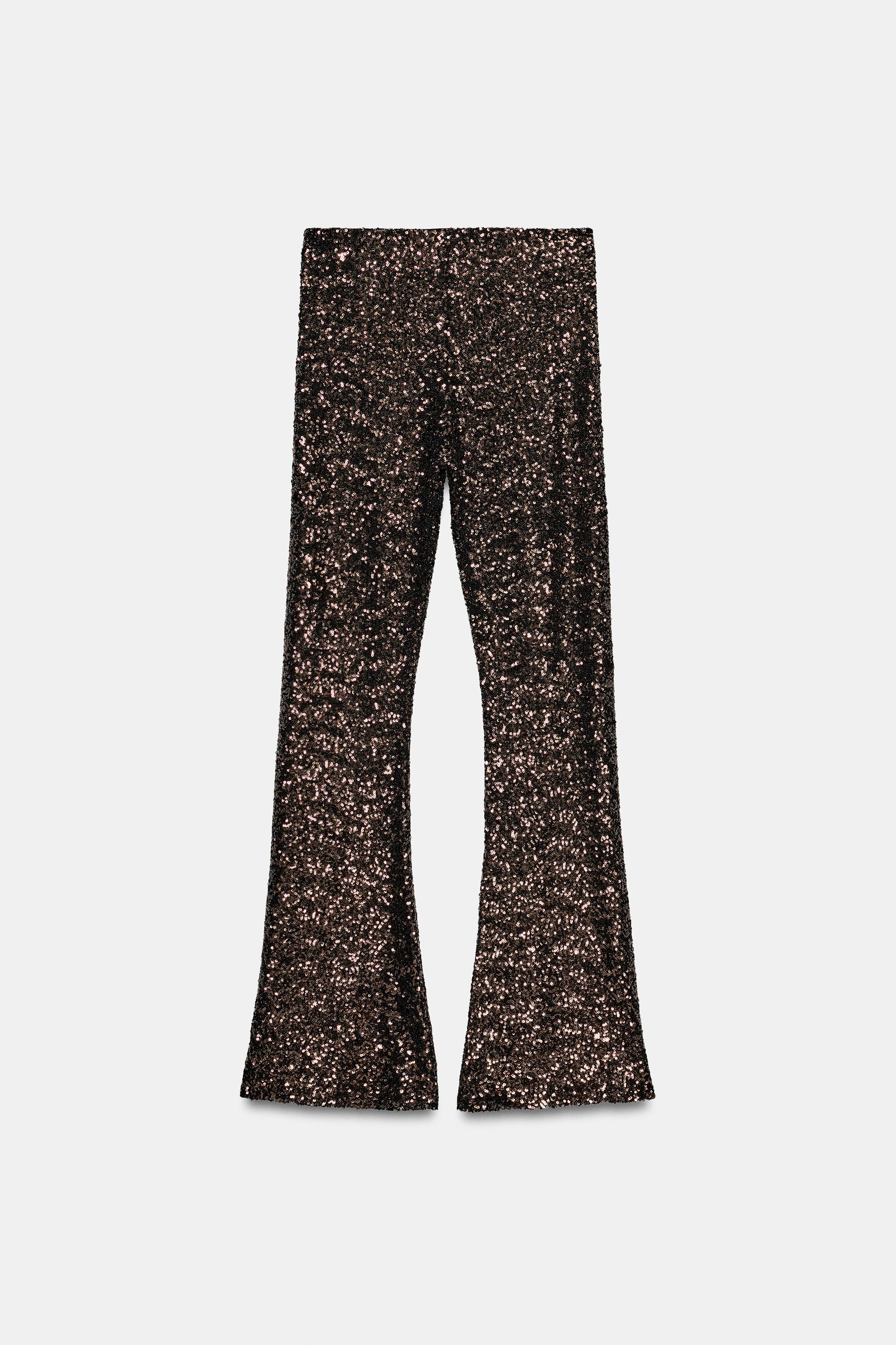 SEQUINNED FLARE LEGGINGS - Copper | ZARA New Zealand