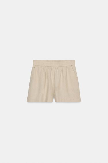 SHORT EN LIN À TAILLE ÉLASTIQUE - Beige clair de Zara - Image 2