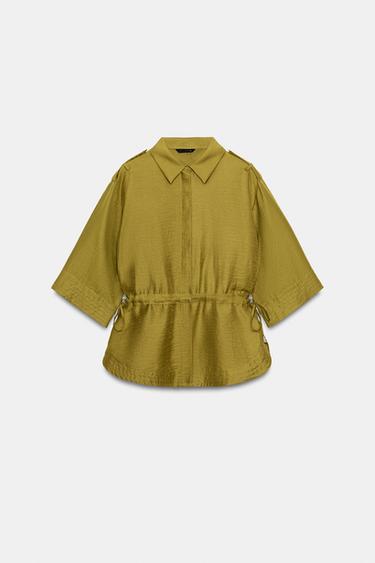 SAFARI OVERHEMD MET LINNEN EN KOORDEN SET - OLIE van Zara