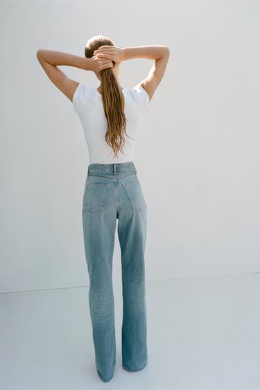 JEAN TRF COUPE LARGE TAILLE HAUTE - Bleu clair de Zara