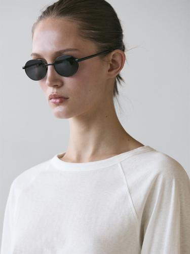 Zara 100% cotton long sleeve T-shirt - Oyster-white