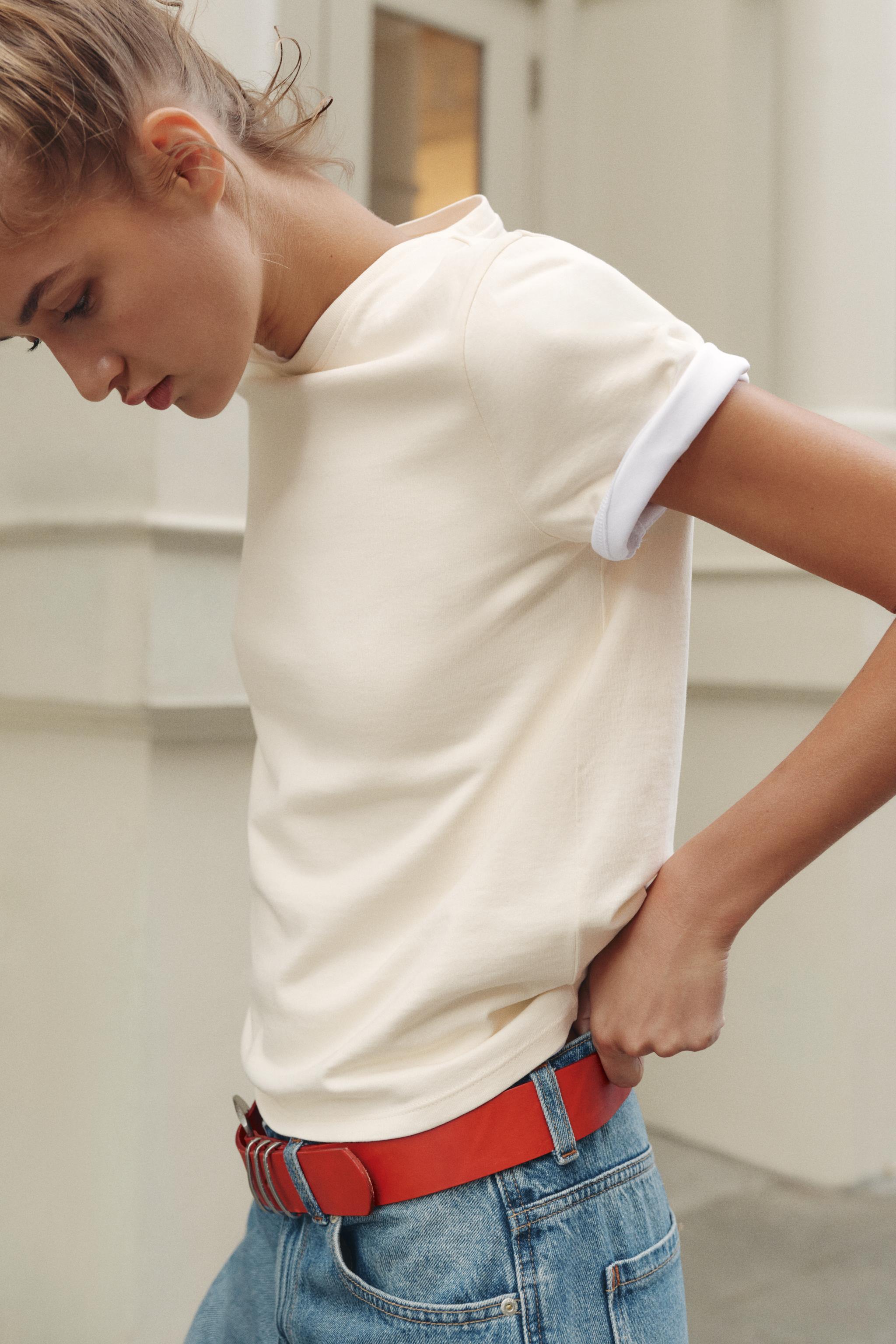 Zara RUSTİK PAMUKLU T-SHIRT görsel 3