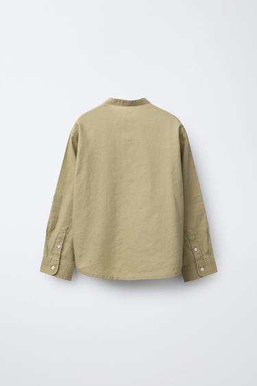 LINEN BLEND STAND-UP COLLAR SHIRT - Khaki by Zara - Image 2