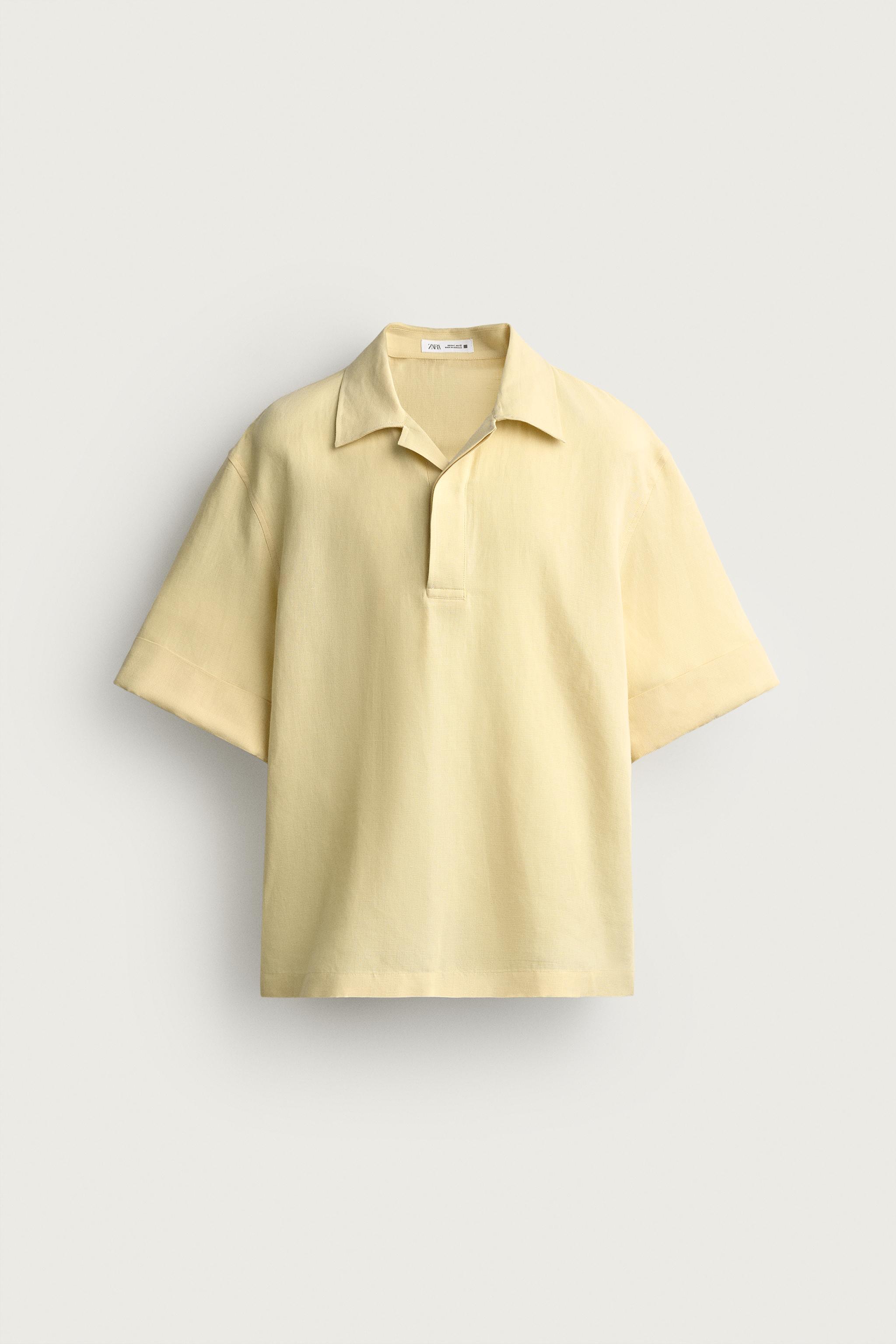 COTTON - LINEN POLO SHIRT — Lime green