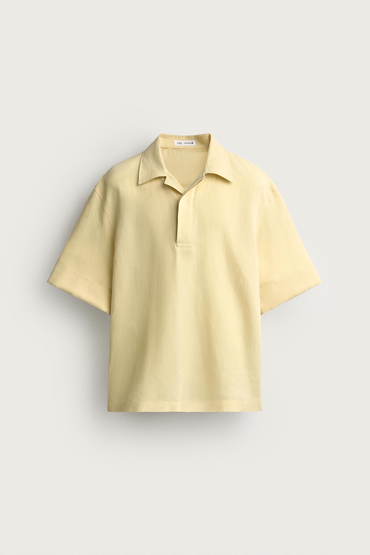 COTTON - LINEN POLO SHIRT — Lime green