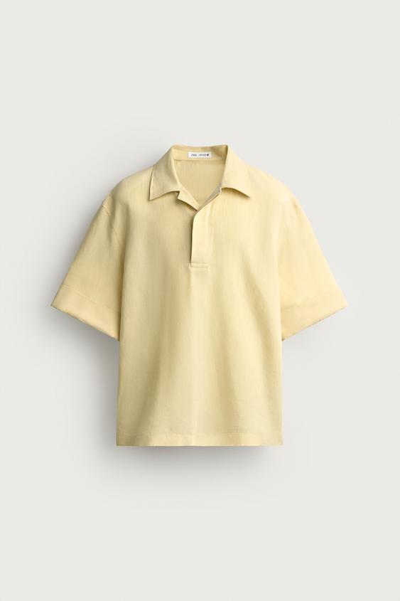 CHEMISE POLO EN COTON ET LIN - Citron vert de Zara - Image 7