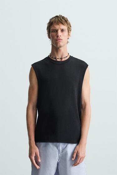 Zara IRREGULAR KNIT TANK TOP - Black