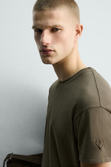 EMBROIDERED HEART T-SHIRT - Brown by Zara - Image 5