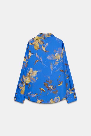 CHEMISE SATINÉE À IMPRIMÉ FLORAL - Sable / Bleu de Zara - Image 6