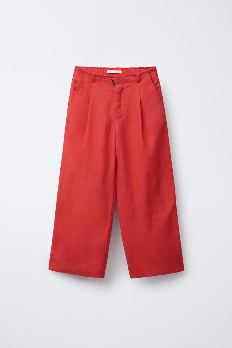 PANTALÓN RECTO 100% LINO Rojo ZARA Chile - Main Image