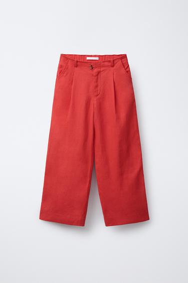 PANTALON DROIT 100 % LIN - Rouge de Zara - Image 0