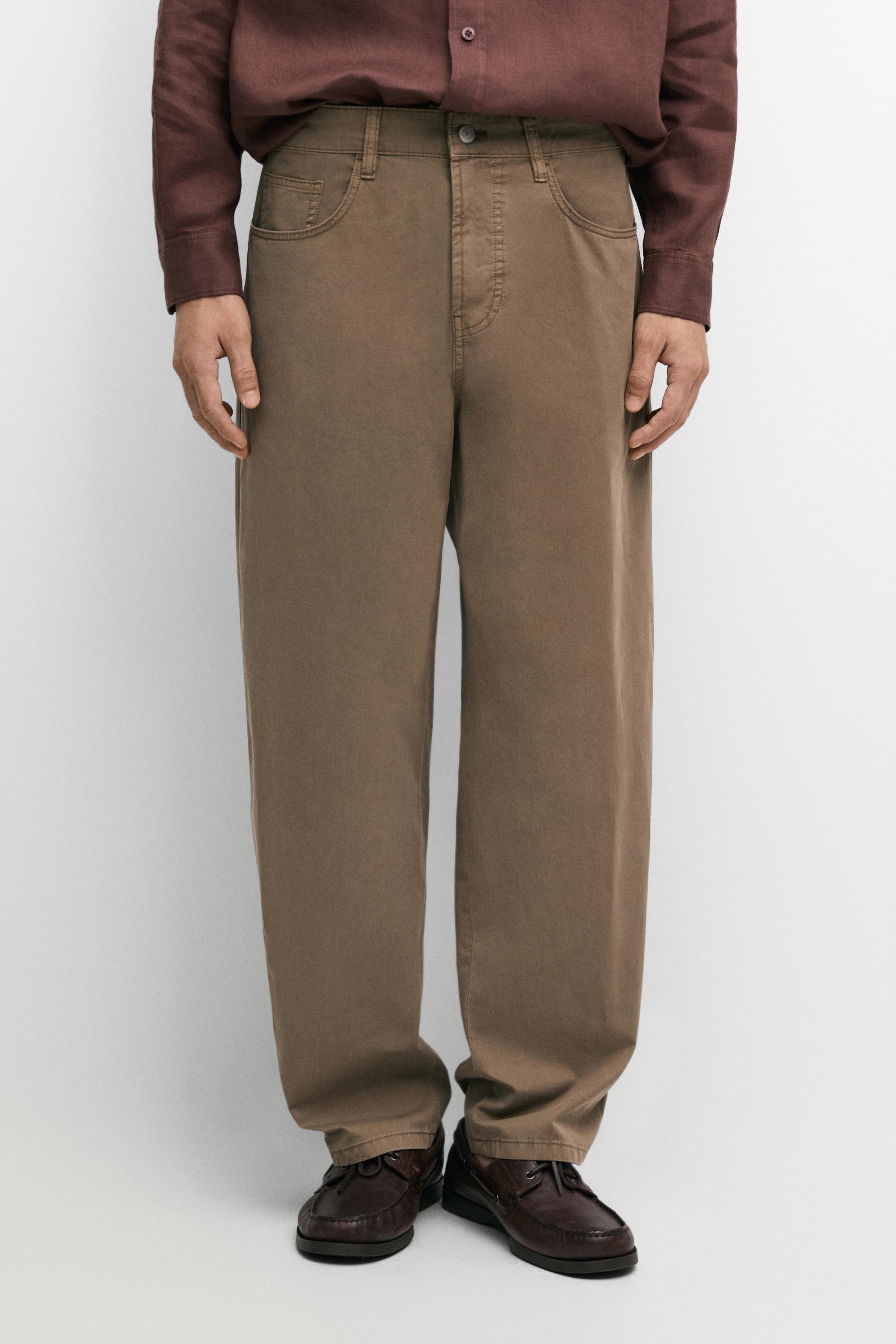 Barrel fit poplin denim-effect pants — taupe brown