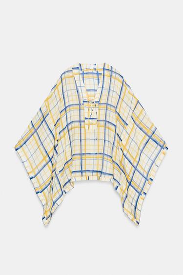 Zara 100% RAMIE PLAID TUNIC ZW COLLECTION - Multicolored