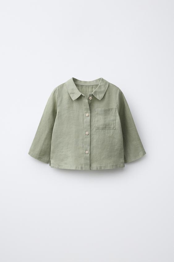 CAMISA 100% LINO - Khaki de Zara - Imagen 0