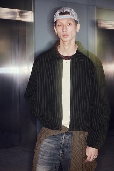 Zara 條紋短版外套 - 藍色