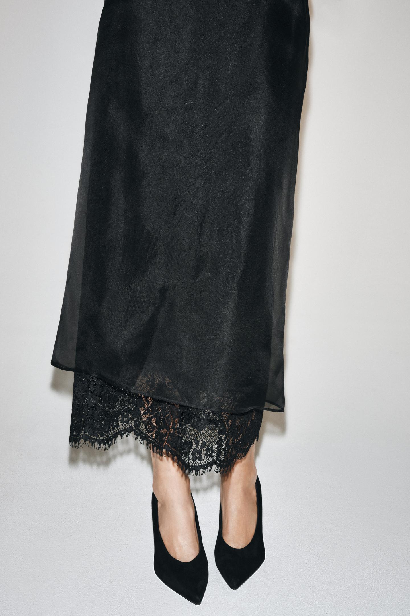 Женская юбка Zara ZW Collection 100% Silk Lace, цвет: Чёрный — фото 2