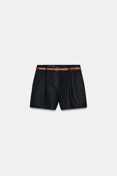 Zara 高腰繫帶短褲 - 黑色