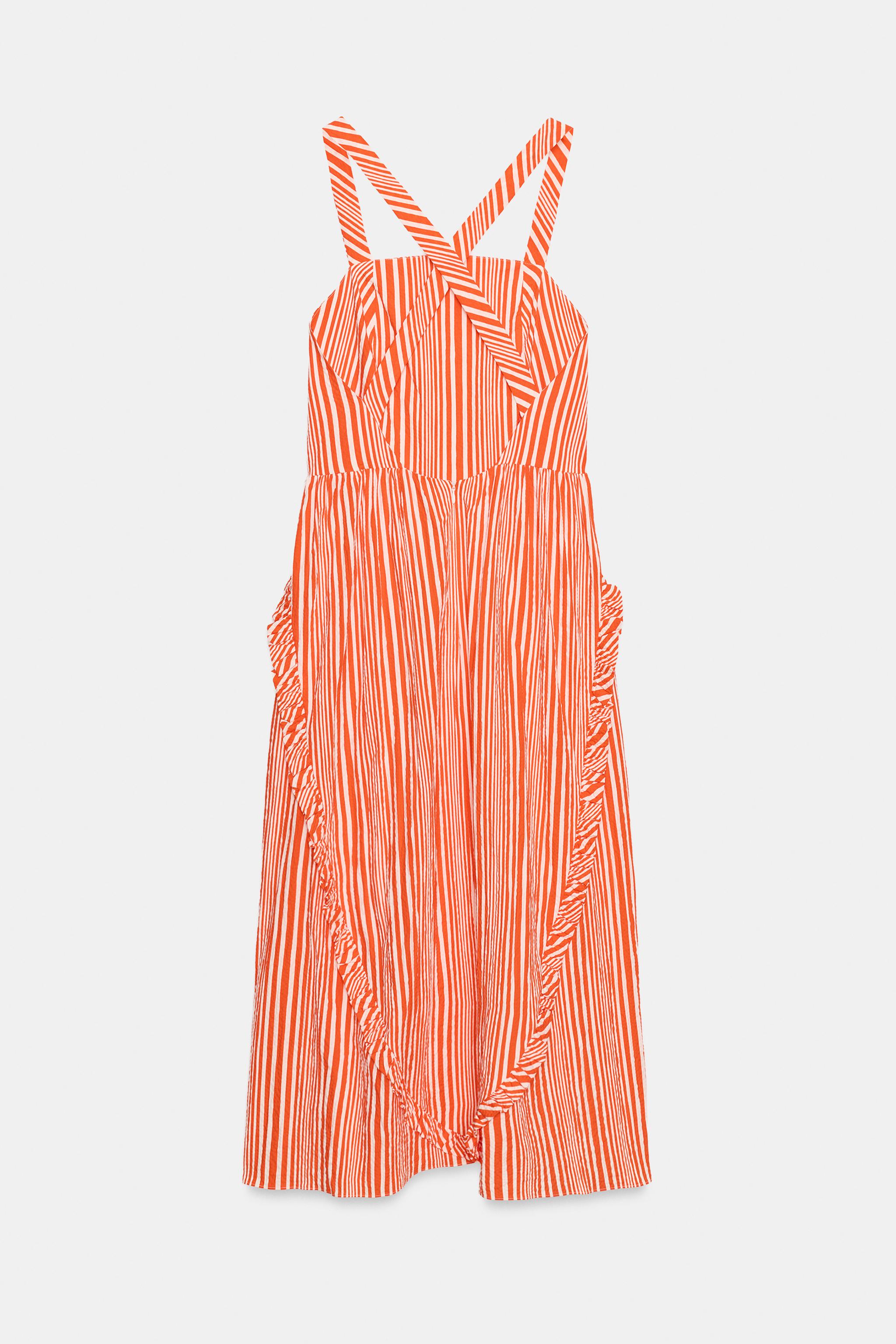 Zara ZW COLLECTION ÇİZGİLİ MİDİ ELBİSE görsel 8