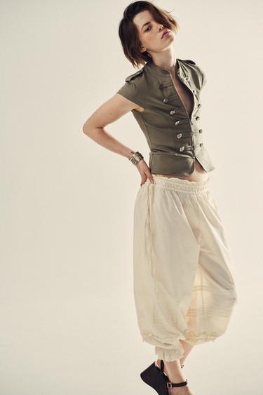 SAROUEL TROUSERS WITH PLEATS AND LACE - Ivory by Zara