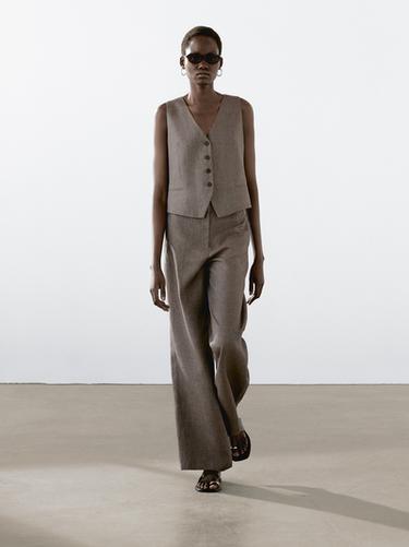 Zara Flowing 100% linen pleated trousers - 281