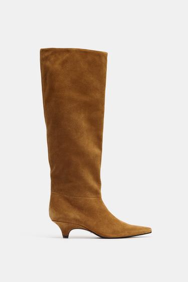 SUEDE HEELED BOOTS - Brown by Zara