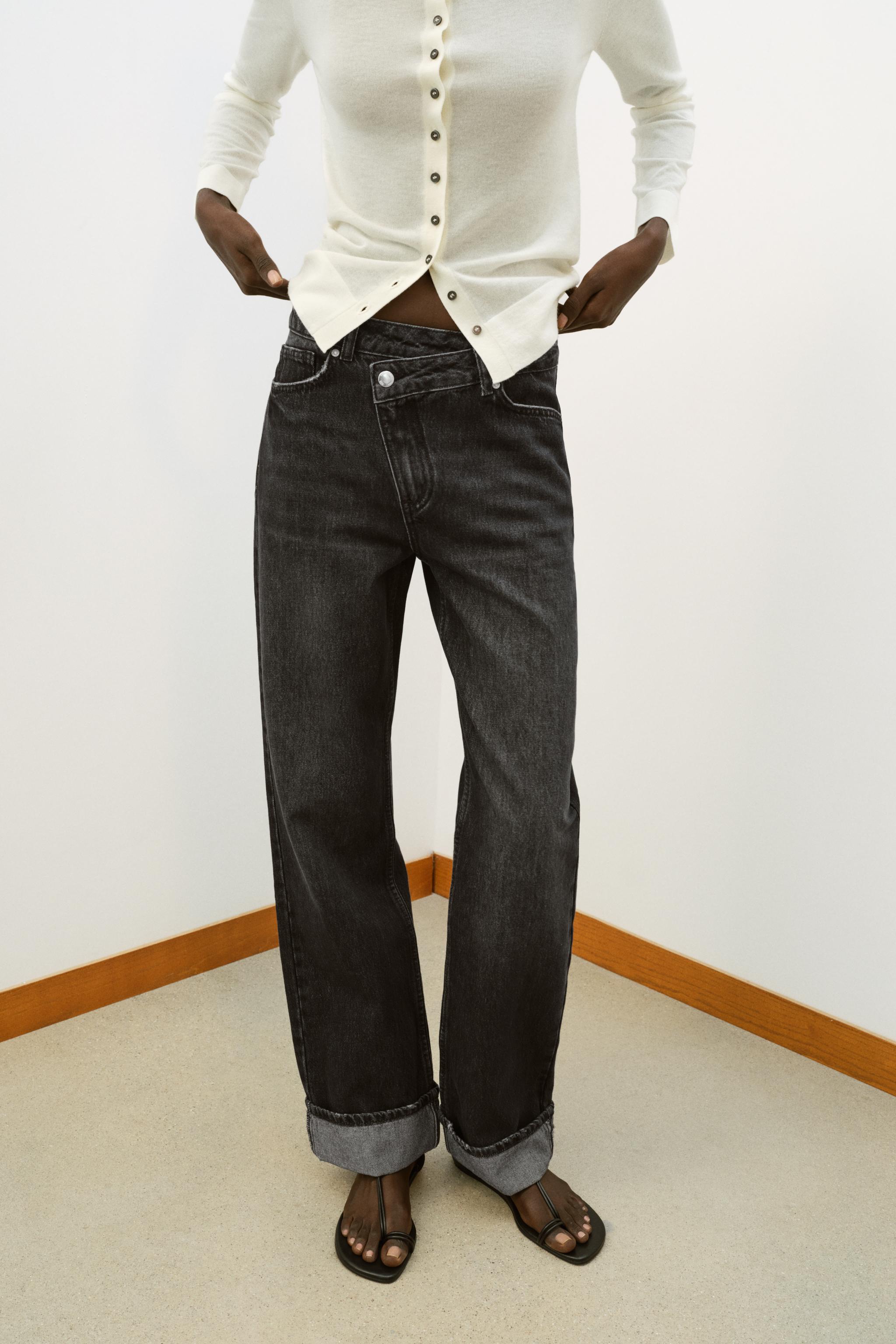 Z.09 STRAIGHT CROSSOVER WAIST HIGH-WAIST FULL LENGTH JEANS — Black