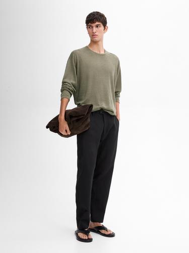 Jersey cuello redondo 100% lino - Khaki de Zara - Imagen 0