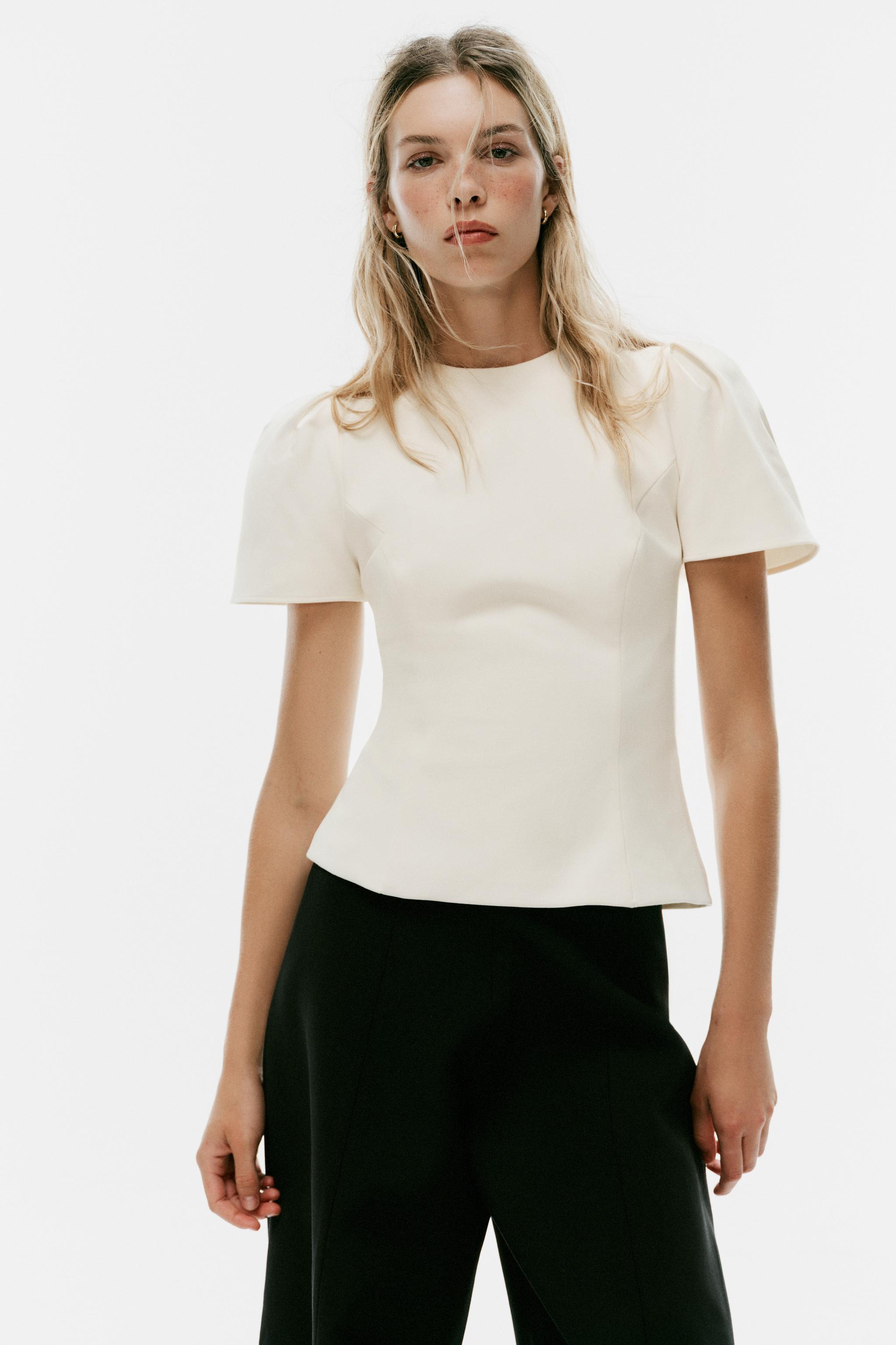 PUFF SLEEVE TOP — Oyster-white