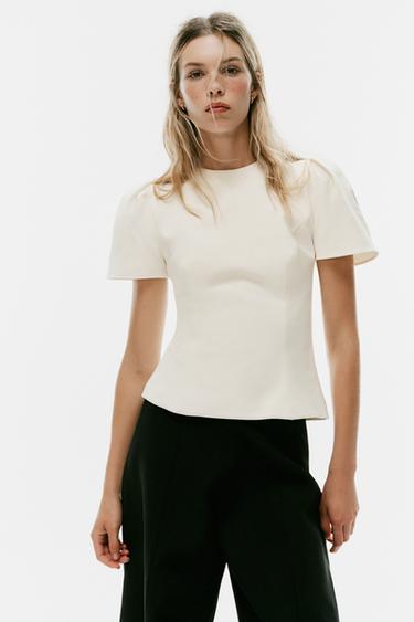 PUFF SLEEVE TOP - Oyster-white by Zara