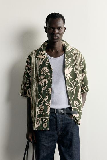 FLUID ABSTRACT PRINT SHIRT — Khaki 2