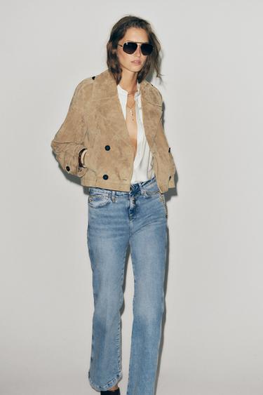 KURZER TRENCHCOAT AUS 100 % LEDER - Hellbraun von Zara