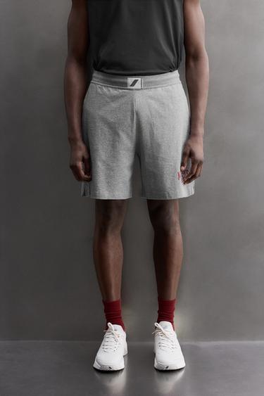 Zara EMBROIDERED STRIPED SHORTS - Gray marl