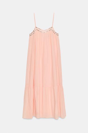 STUDDED CHIFFON MIDI DRESS - Neon orange by Zara - Image 2