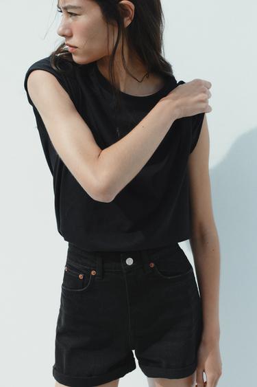 CALÇÕES BERMUDA MOM FIT TRF CINTURA SUBIDA - Preto-lavado da Zara