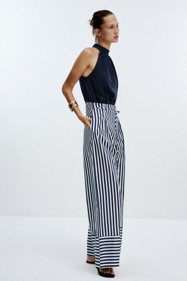 LINEN BLEND LONG JUMPSUIT - Blue/White by Zara