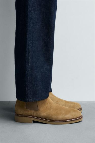 BOTTINES CHELSEA EN CUIR - Marron sable de Zara - Image 0