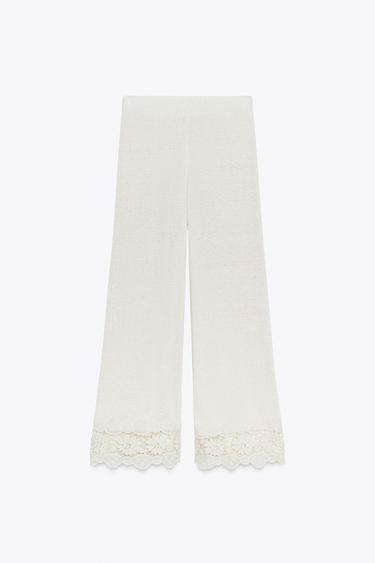 GUIPURE COMBINED TROUSERS - Ecru by Zara