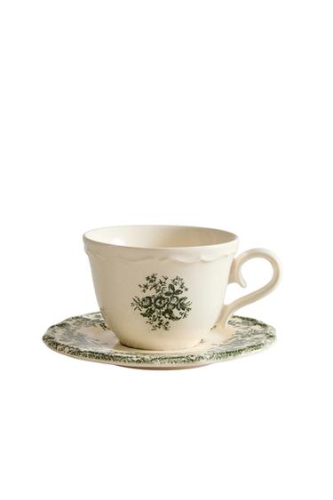 TEETASSE MIT BLUMENTELLER - Dunkles Olivengrün von Zara