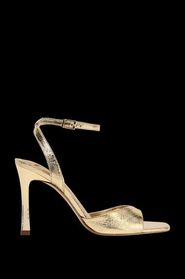 Zara PATENT EFFECT HEELED SANDALS - Gold - Image 0