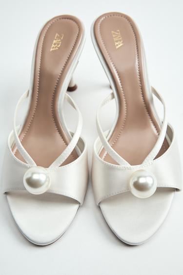 PEARL HEELED SANDALS - White by Zara