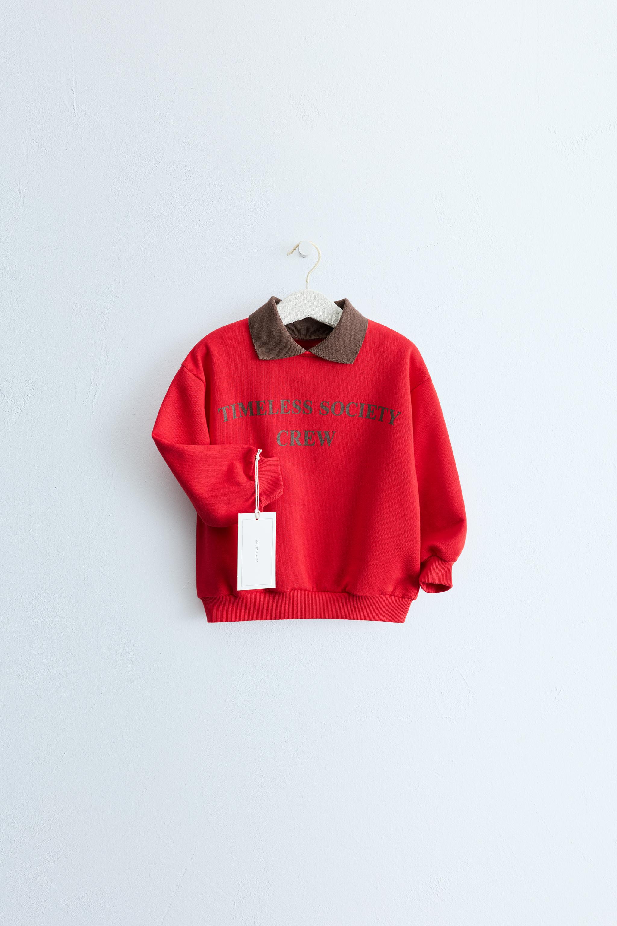 ZARA TIMELESS - TEXT PRINT POLO SWEATSHIRT — Red