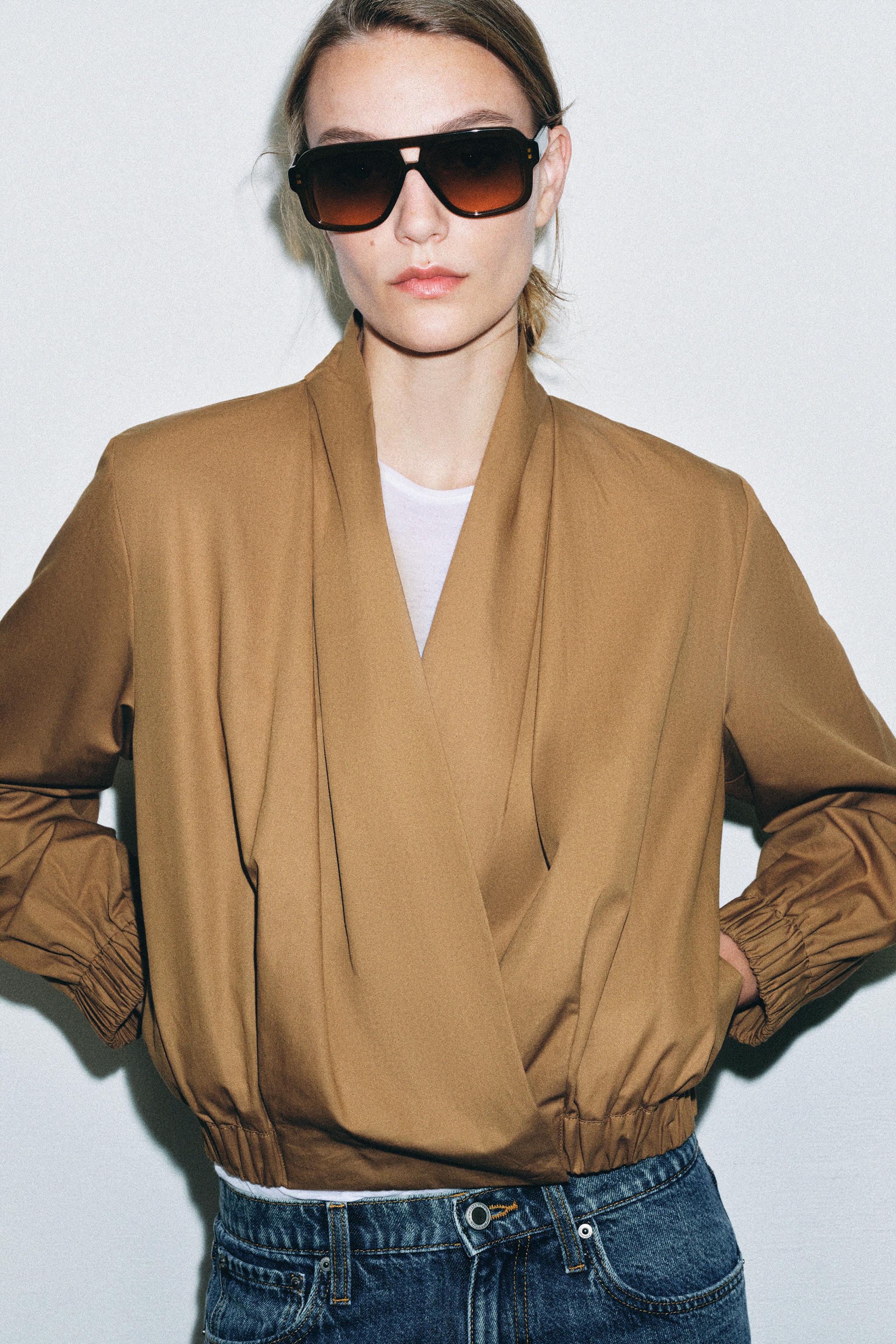 Zara ZW COLLECTION ÇAPRAZ KAPAMALI BOMBER GÖMLEK görsel 2